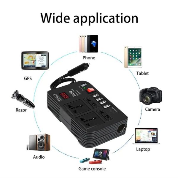 300W Car Power Inverter DC 12V to AC 220V with 4 USB Ports - Image 4