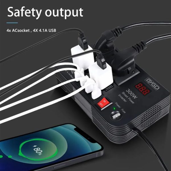 300W Car Power Inverter DC 12V to AC 220V with 4 USB Ports - Image 3
