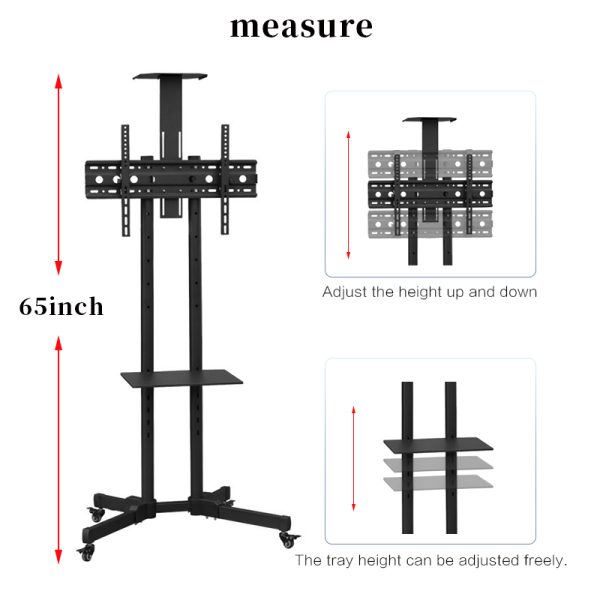 Mobile TV Stand for 32 to 65 inch TVs with Wheels and Shelf - Image 4