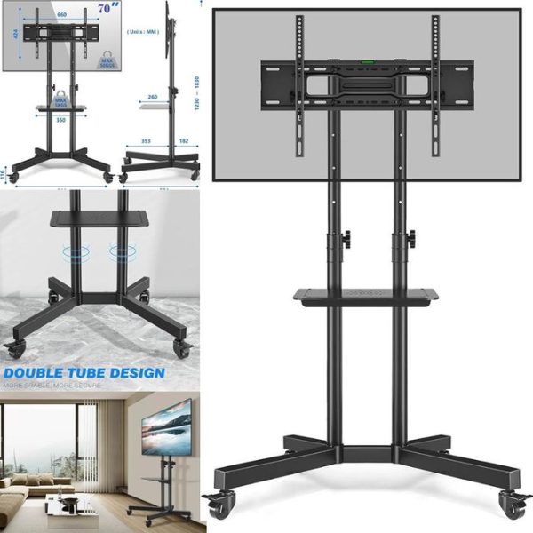 Mobile TV Stand for 32 to 65 inch TVs with Wheels and Shelf - Image 3