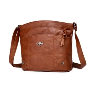 Vintage Leather Crossbody Bag, Multi-Pocket Elegant Shoulder Purse